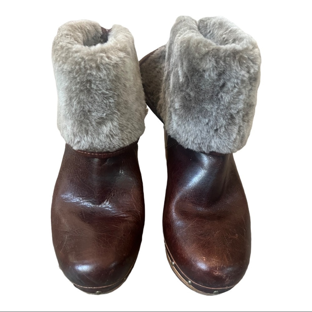 UGG lynnea brown leather Sherpa lined boots size 7 - Picture 2 of 10